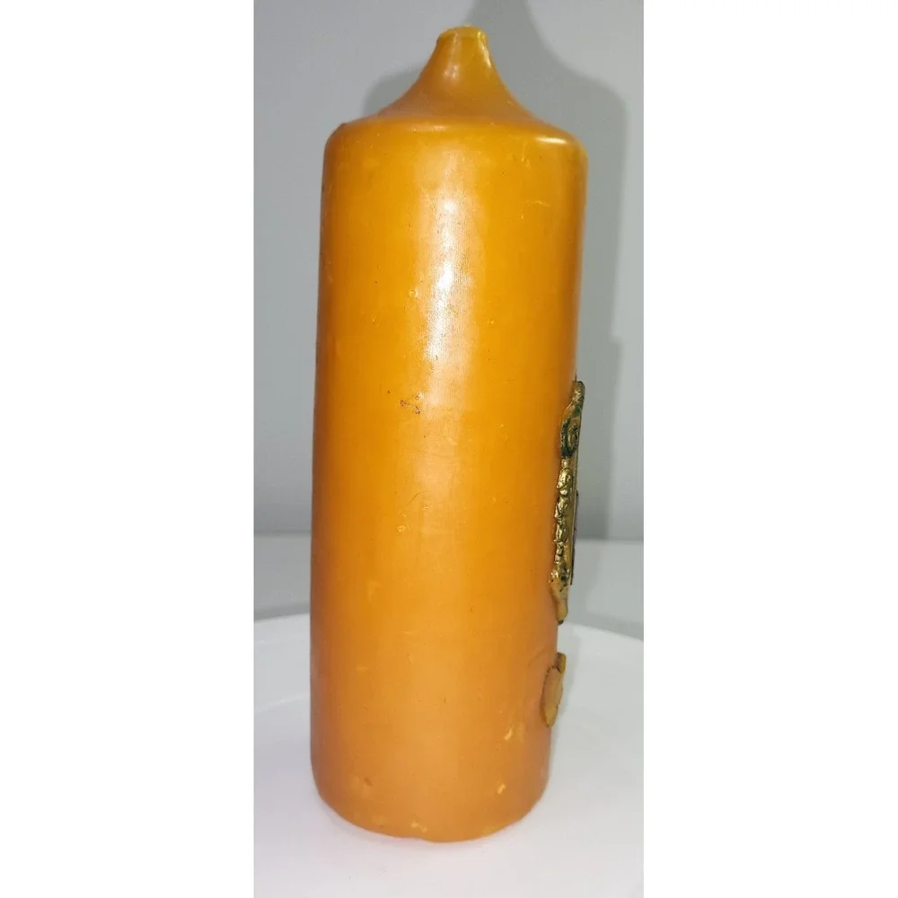 Vintage Bad Neustadt Germany Beeswax Pillar Candle Crest Souvenir 7in